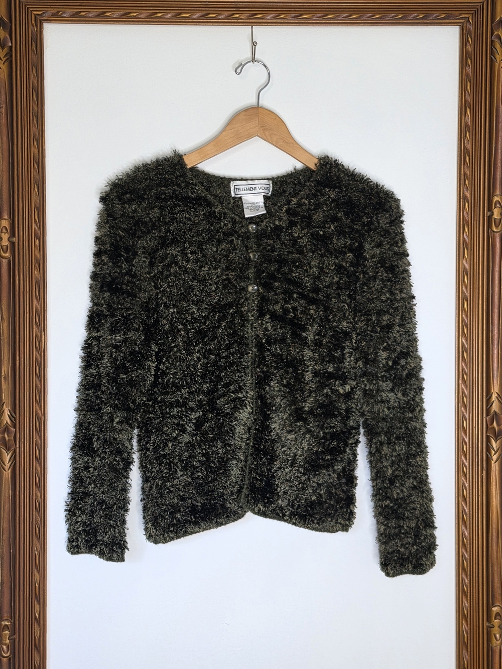 Dark Green Fuzzy Mossy Button Down Cardigan Size Medium